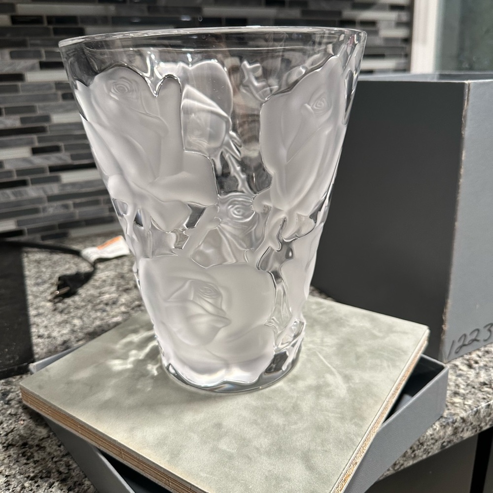 Lalique Pure Crystal Vase. Made in France. 1920s Antique Vase.